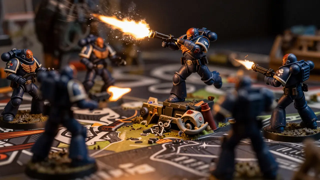 Миниатюры Warhammer 40K изображены как живые персонажи в драматической битве