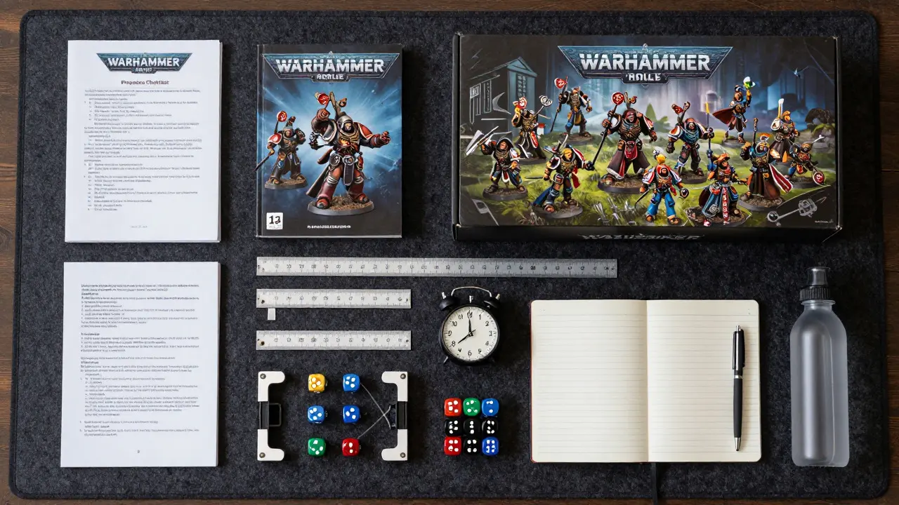 Набор предметов для подготовки к турниру по Warhammer 40K на игровом поле