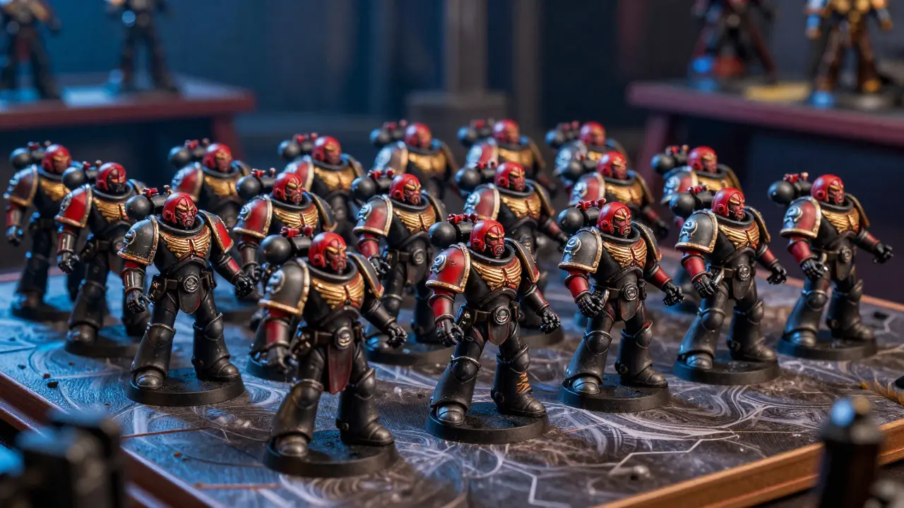 Полностью окрашенная армия Warhammer 40K в едином стиле на игровом поле