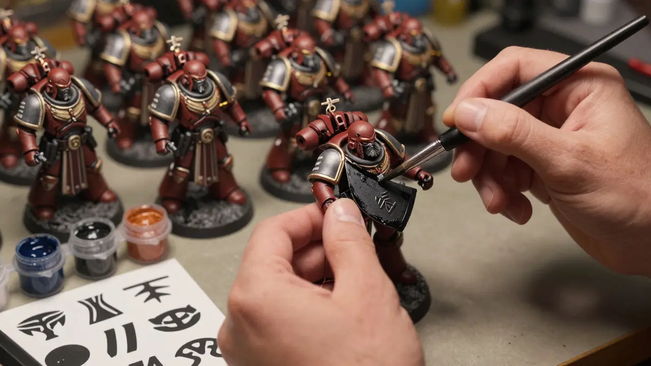 Процесс покраски и сборки моделей Iron Warriors с кистью и красками
