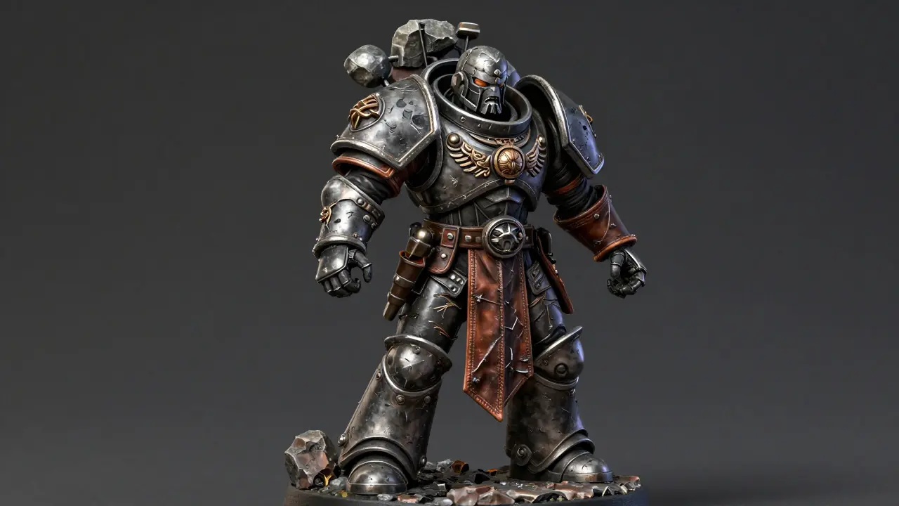 Завершенная фигурка Space Marine в сочетании камня, металла и кожи