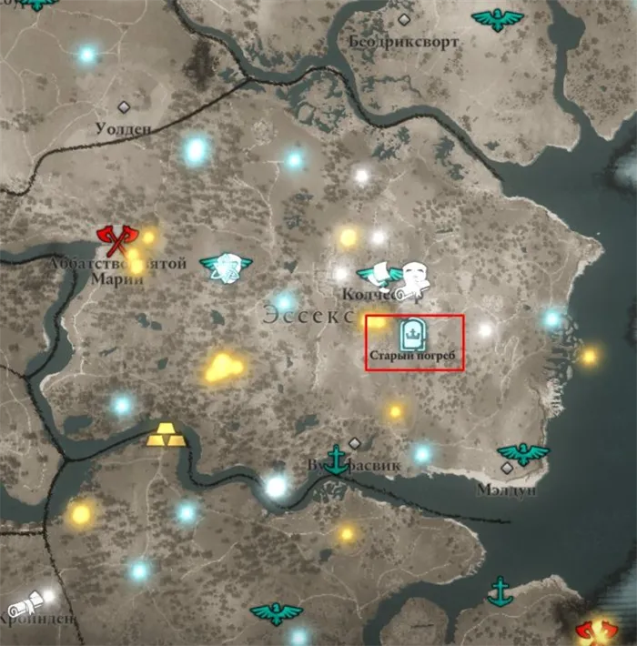 Британские сокровища Эссекса на карте мира Assassin's Creed: Валгалла