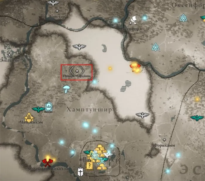 Пещеры Мардина на карте мира Assassin's Creed: Валгалла