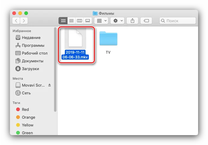 Папка записи экрана OBS в macOS