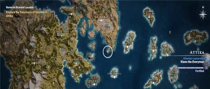 Македонский браслет Карта позиции Assassin's Creed Odyssey