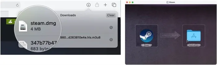 Чтобы установить Steam на Mac, нажмите Показать загрузки. Дважды щелкните файл steam.dmg, чтобы запустить программу установки. Перетащите Steam в папку 
